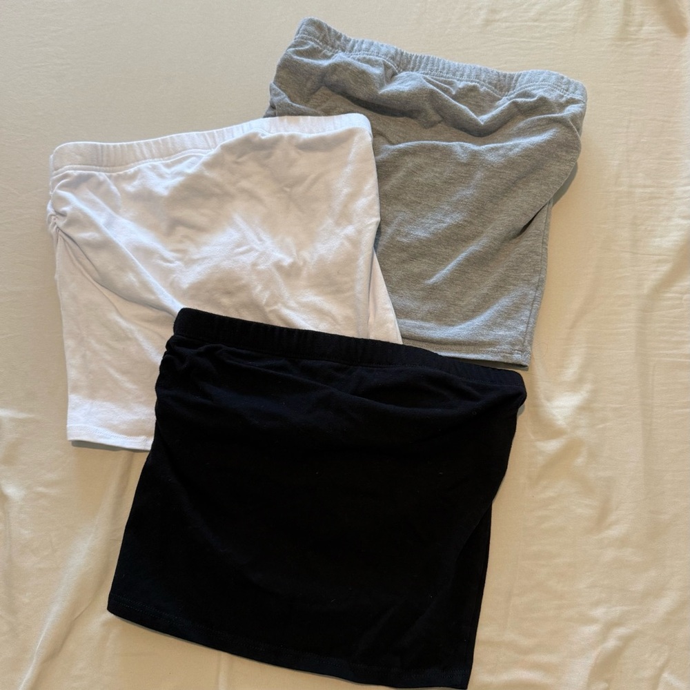 Set of Three Tube Tops - Black, White, Gray